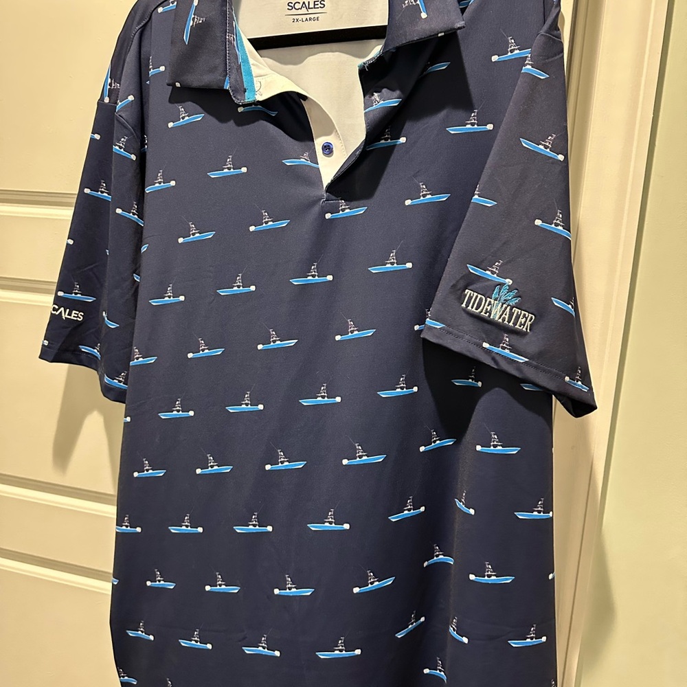 Scales  Blue Polo Nautical Shirt with boat Tidewater xxl